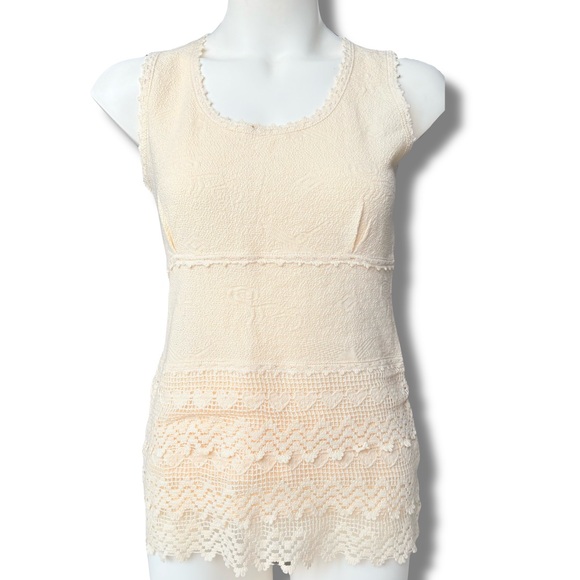 tbt post Tops - 100% Cotton Lace Knit Tank XS | Boho Cottagecore Textured Cream Summer Top